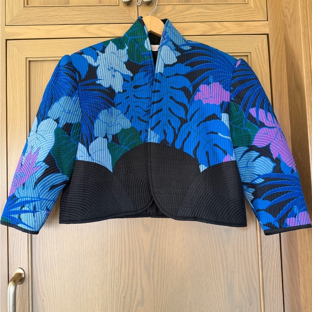 GORGEOUS Vintage Samorn Thai Silk Quilted Floral Open Front Jacket / xlg